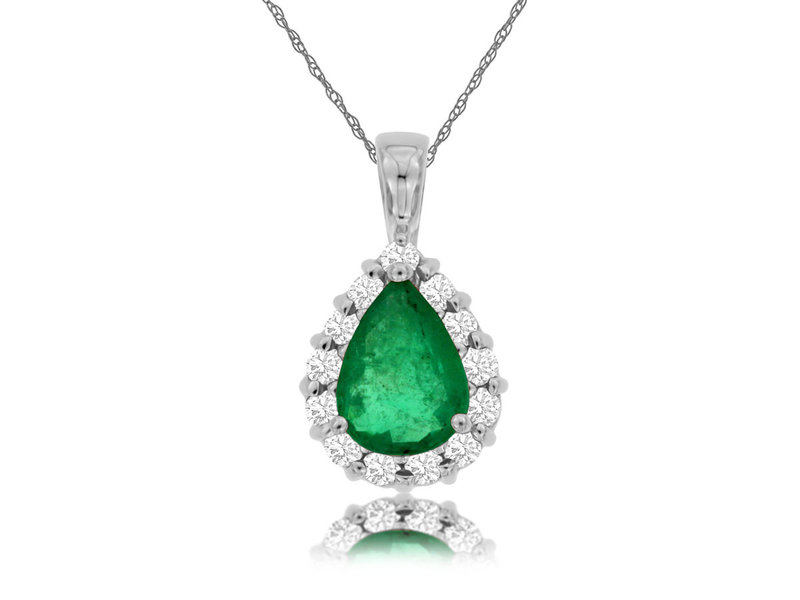 14K White Gold Emerald and Diamond Necklace