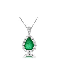 14K White Gold Emerald and Diamond Necklace