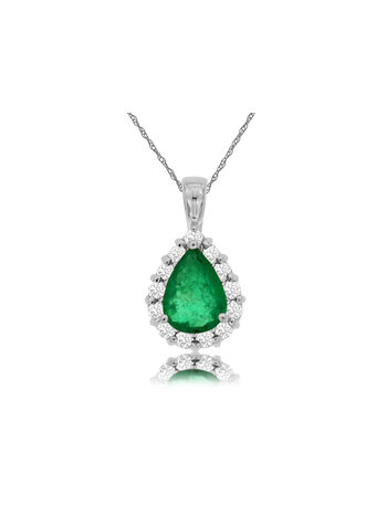 14K White Gold Emerald and Diamond Necklace