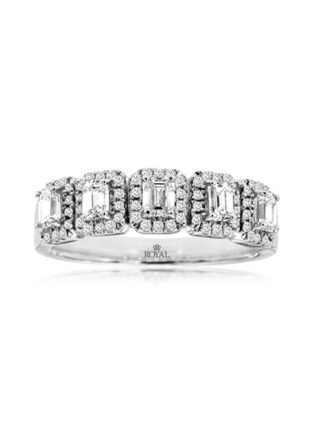 14K White Gold Emerald and Pave Diamond Wide Band