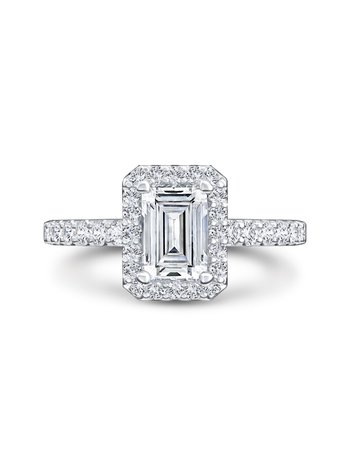 14K White Gold Emerald Cut with Diamond Halo Engagement Ring