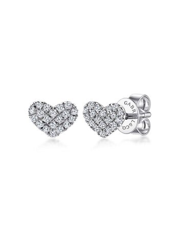 14K White Gold Heart Shaped Pave Diamond Stud Earrings