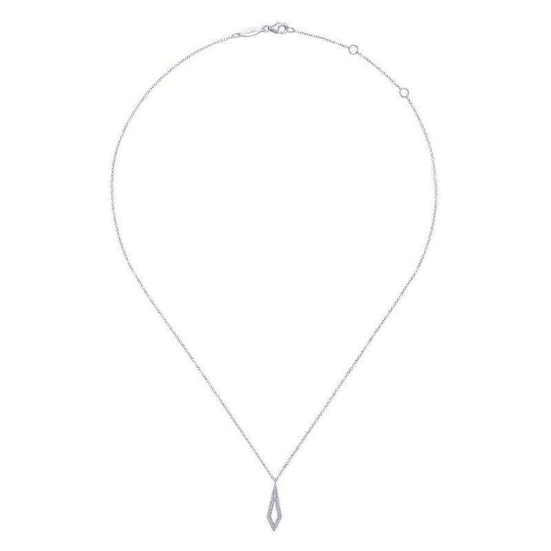 14K White Gold Inverted Kite Diamond Pendant Necklace