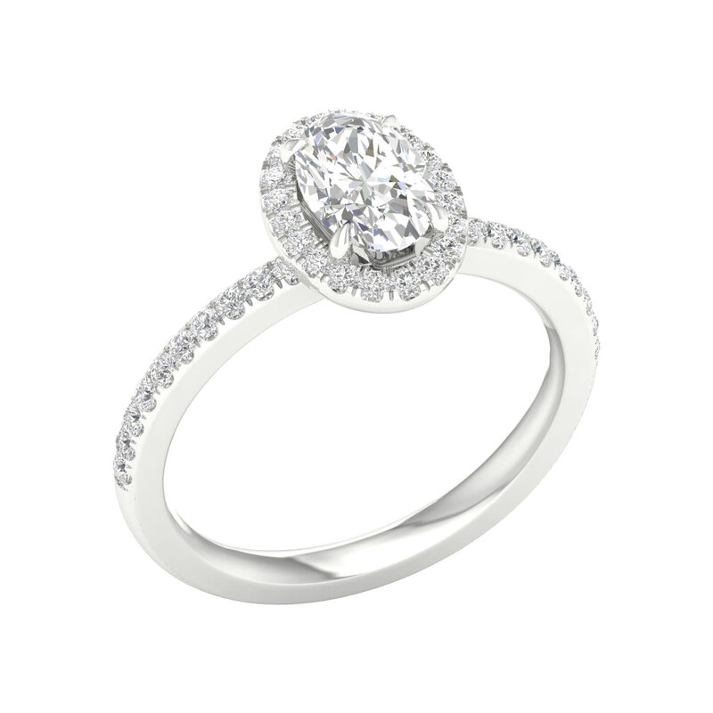 14K White Gold Lab Grown Oval Diamond Halo Engagement Ring