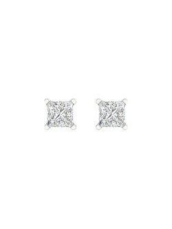 14K White Gold Lab Grown Princess Diamond Stud Earrings