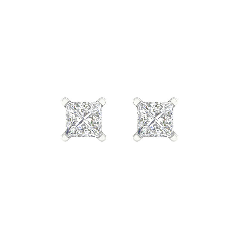 14K White Gold Lab Grown Princess Diamond Stud Earrings