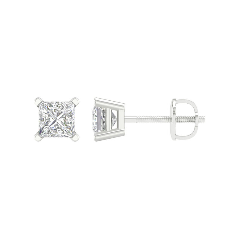 14K White Gold Lab Grown Princess Diamond Stud Earrings