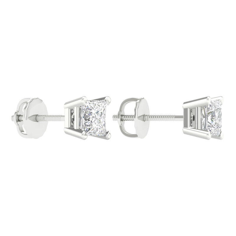 14K White Gold Lab Grown Princess Diamond Stud Earrings