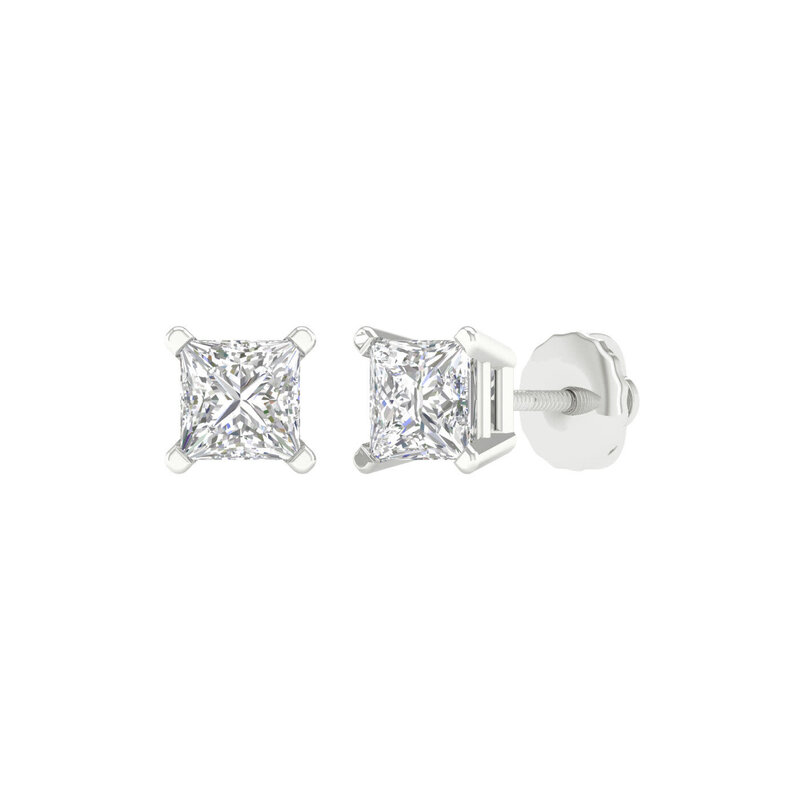 14K White Gold Lab Grown Princess Diamond Stud Earrings