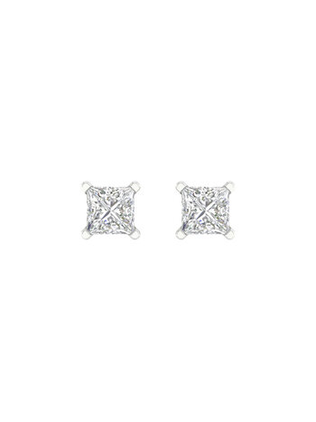 14K White Gold Lab Grown Princess Diamond Stud Earrings