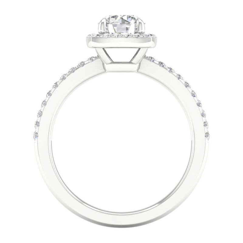 14K White Gold Lab Grown Round Diamond Halo Engagement Ring