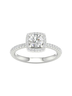 14K White Gold Lab Grown Round Diamond Halo Engagement Ring