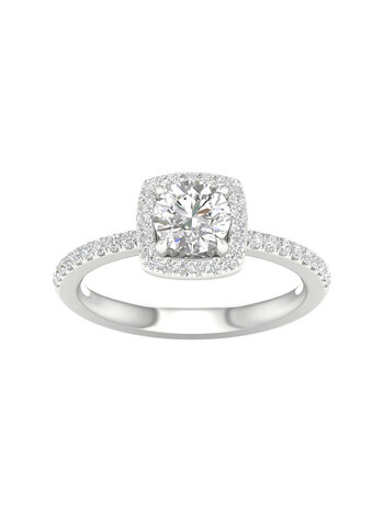 14K White Gold Lab Grown Round Diamond Halo Engagement Ring