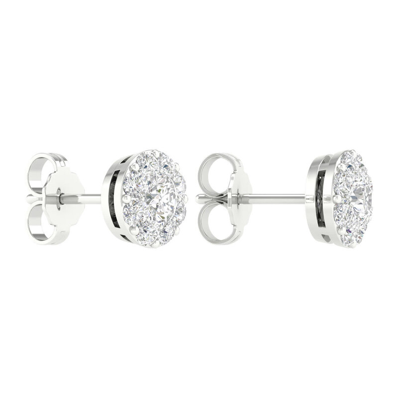 14K White Gold Lab Grown Round Diamond Halo Stud Earrings