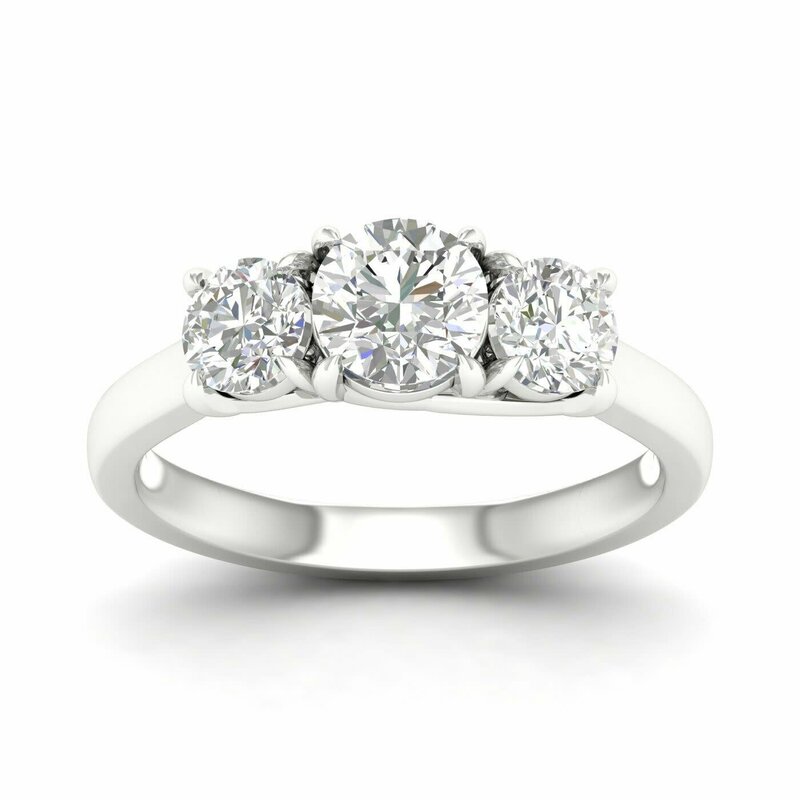 14K White Gold Lab Grown Three Stone Engagement Ring