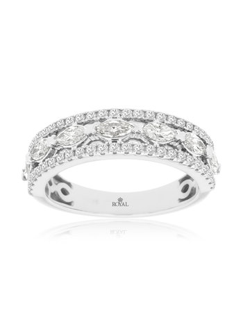 14K White Gold Marquise and Pave Diamond Band