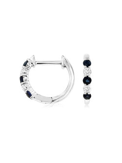 14K White Gold Mini Sapphire and Diamond Huggie Earrings