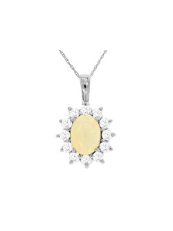 14K White Gold Opal and Diamond Necklace