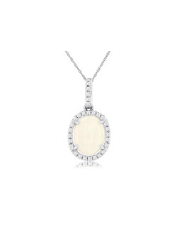 14K White Gold Opal and Diamond Necklace