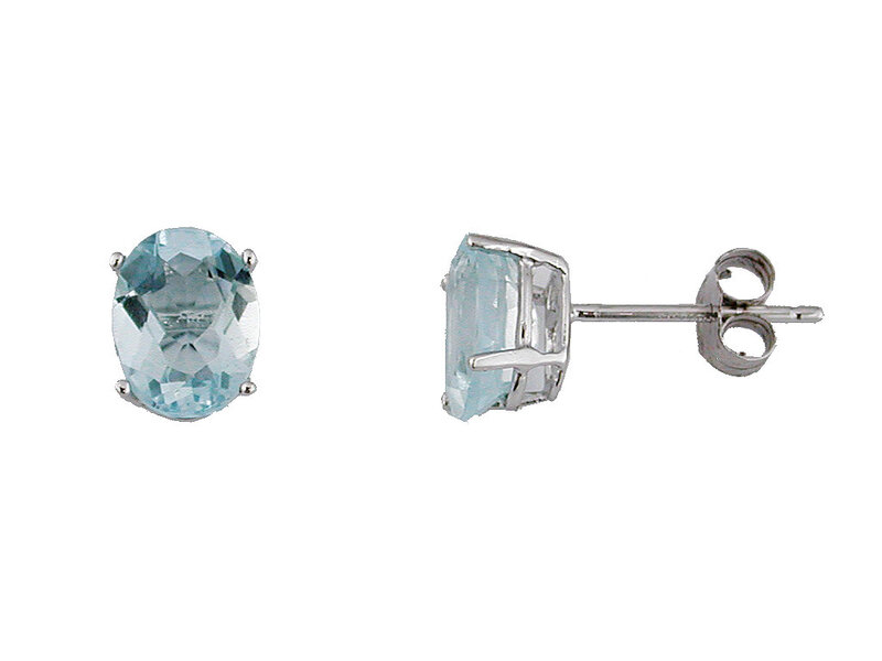 14K White Gold Oval Aquamarine Stud Earrings