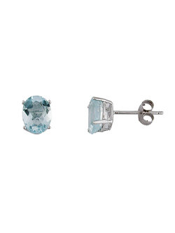 14K White Gold Oval Aquamarine Stud Earrings