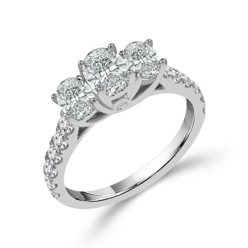 14K White Gold Oval Diamond Three Stone Engagement Ring