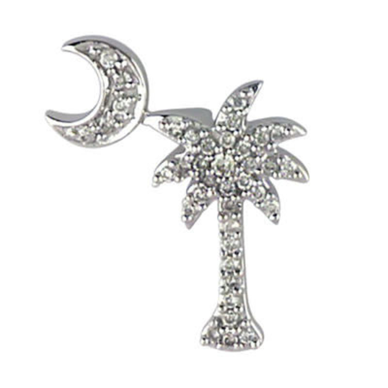 14K White Gold Palmetto and Crescent Moon Diamond Necklace