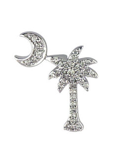 14K White Gold Palmetto and Crescent Moon Diamond Necklace