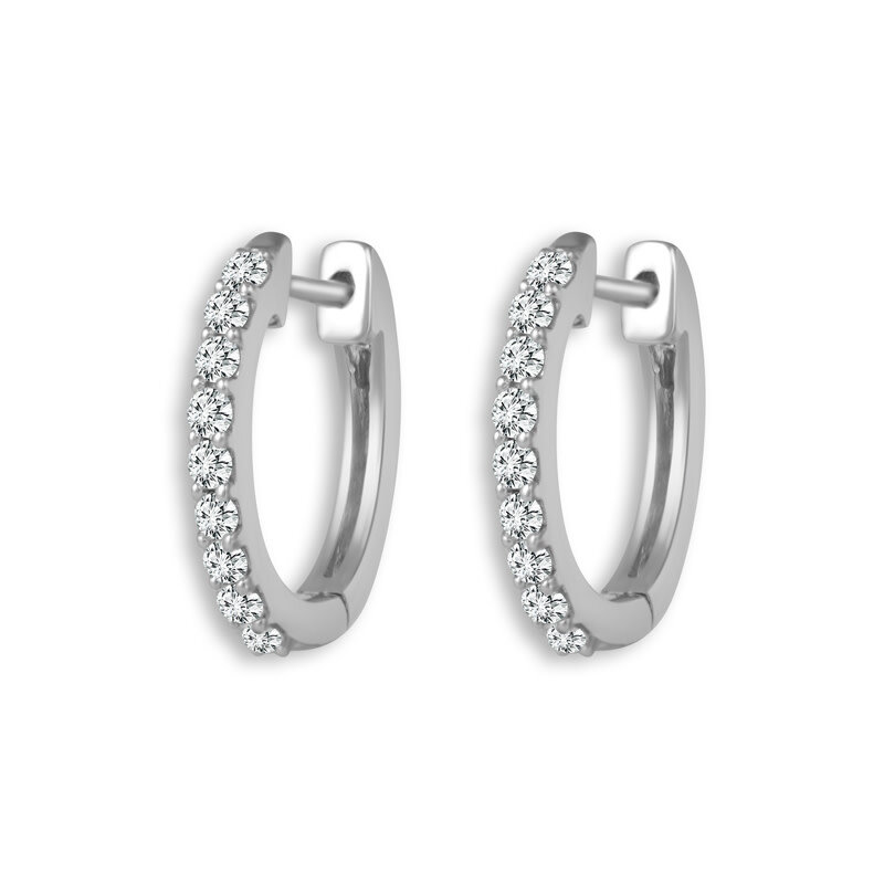 14K White Gold Pave Diamond Huggies