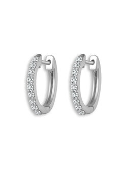 14K White Gold Pave Diamond Huggies