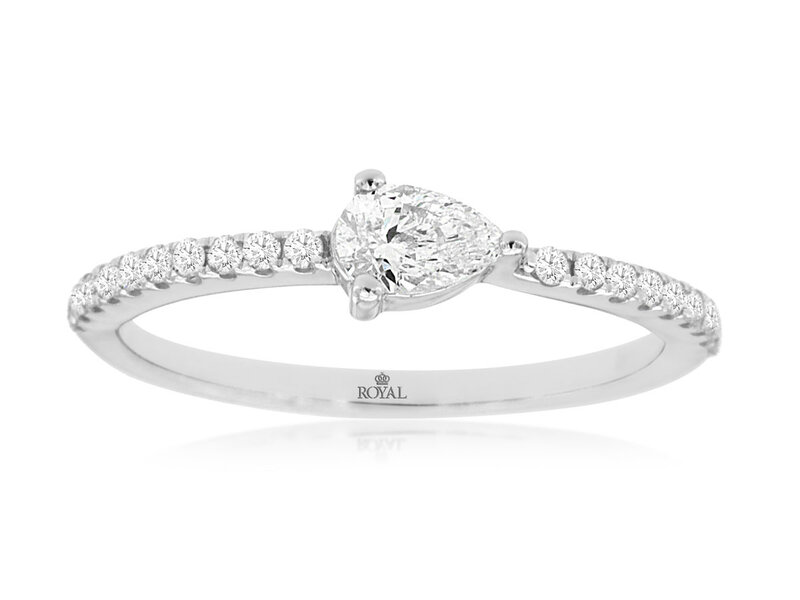 14K White Gold Pear and Pave Diamond Stackable Ring