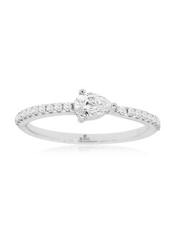 14K White Gold Pear and Pave Diamond Stackable Ring