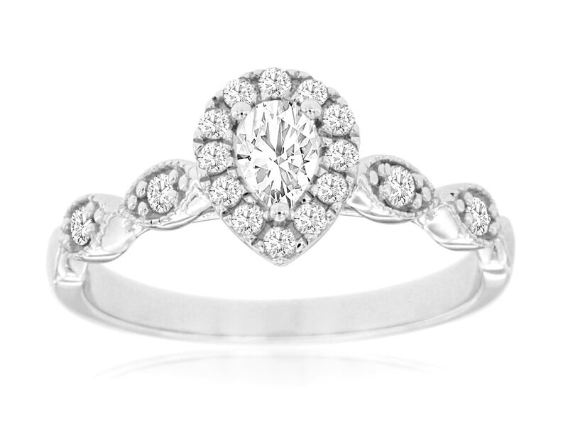 14K White Gold Pear Diamond Halo Engagement Ring