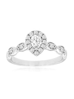 14K White Gold Pear Diamond Halo Engagement Ring