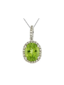 14K White Gold Peridot and Diamond Necklace