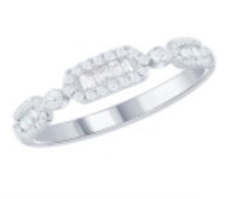 14K White Gold Round and Baguette Diamond Stackable