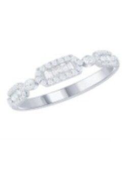 14K White Gold Round and Baguette Diamond Stackable