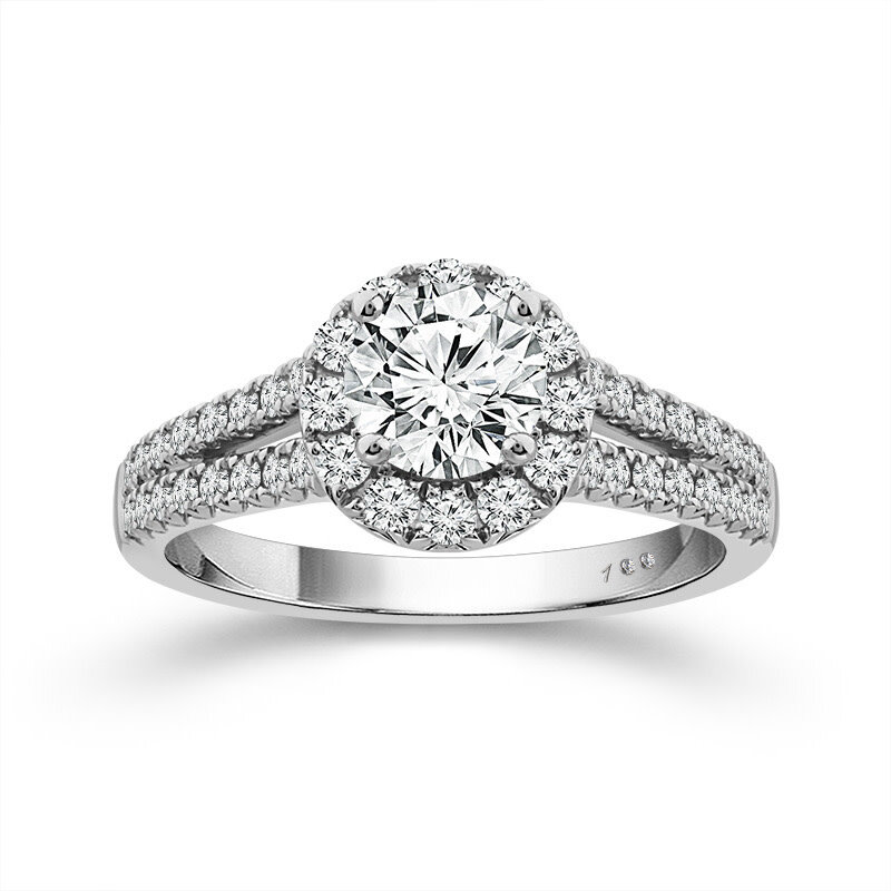 14K White Gold Round Brilliant Diamond Halo Engagement Ring