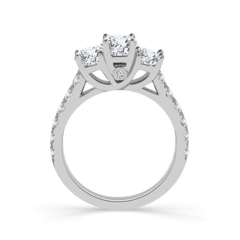 14K White Gold Round Brilliant Three Stone Engagement Ring