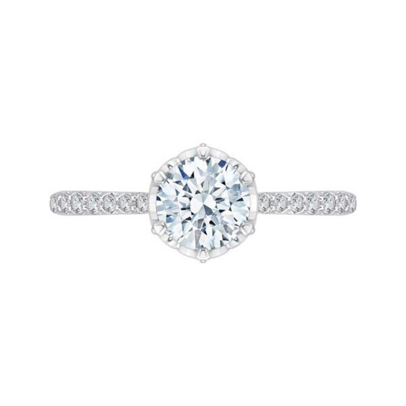 14K White Gold Round Diamond Engagement Ring with Pave Shank