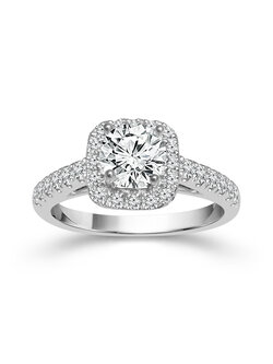 14K White Gold Round Diamond with Cushion Halo Engagement Ring