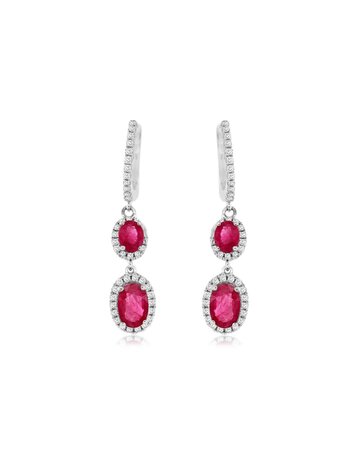14K White Gold Ruby and Diamond Double Drop Earrings