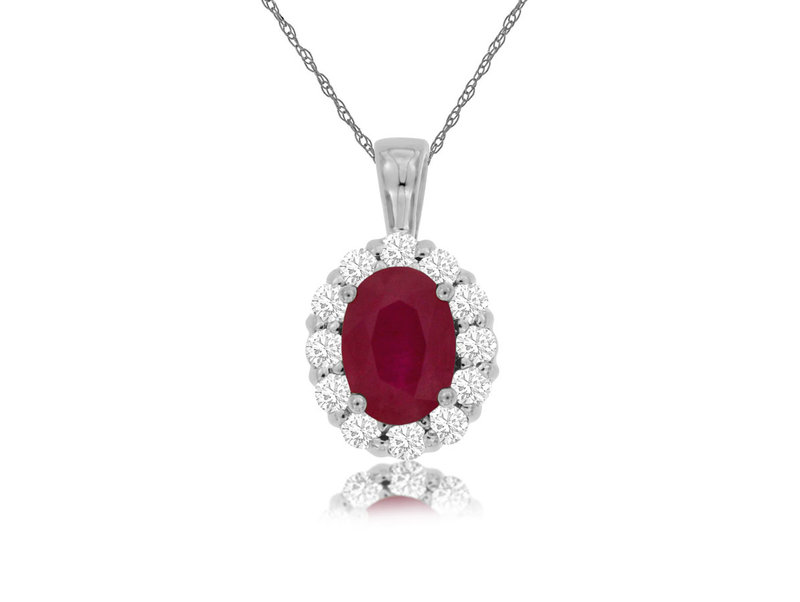 14K White Gold Ruby and Diamond Necklace