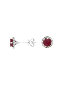 14K White Gold Ruby and Diamond Stud Earrings