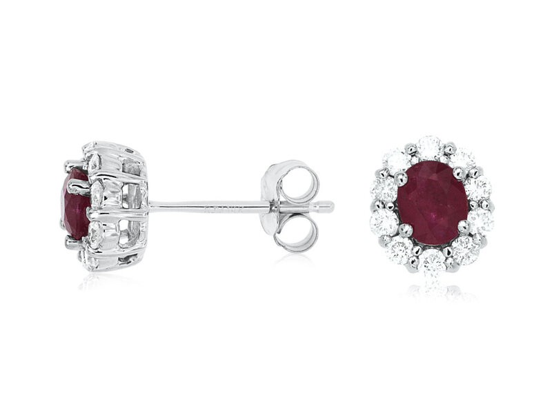 14K White Gold Ruby and Diamond Stud Earrings