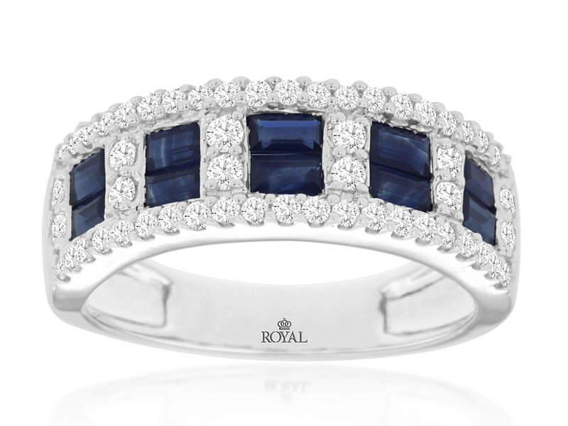 14K White Gold Sapphire and Diamond Band