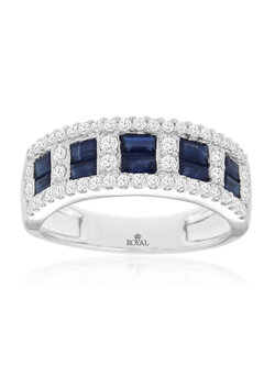 14K White Gold Sapphire and Diamond Band