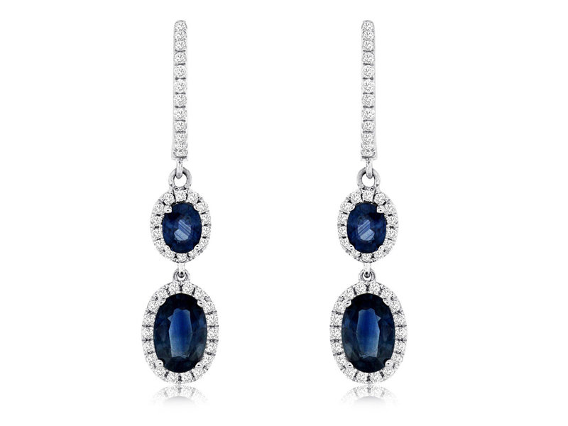 14K White Gold Sapphire and Diamond Drop Earrings