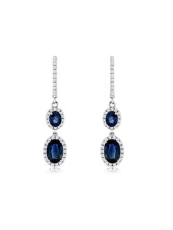 14K White Gold Sapphire and Diamond Drop Earrings