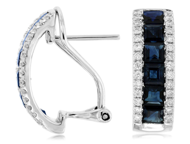 14K White Gold Sapphire and Diamond Hoop Earrings